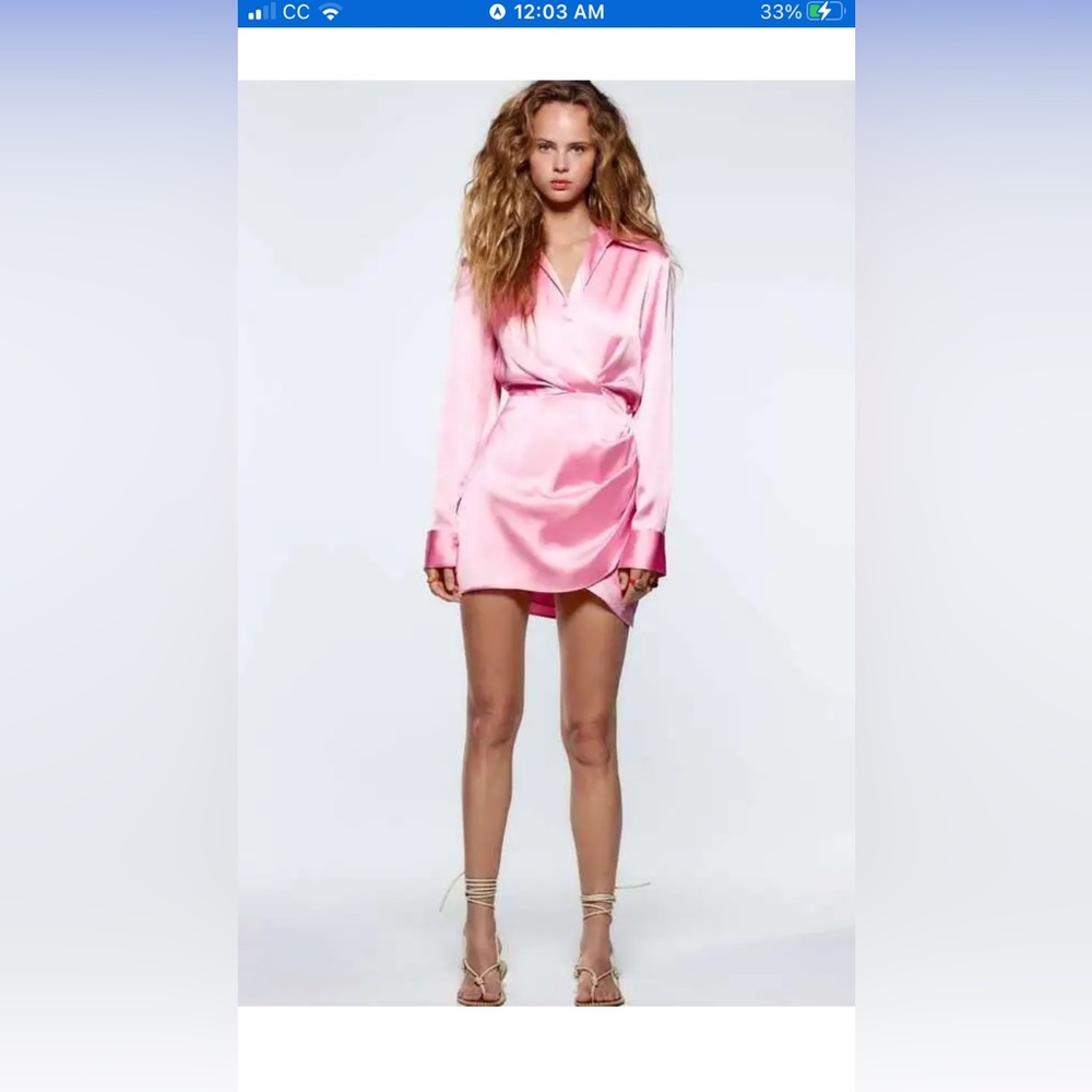 Zara Satin Pink Wrap-Style Mini Dress